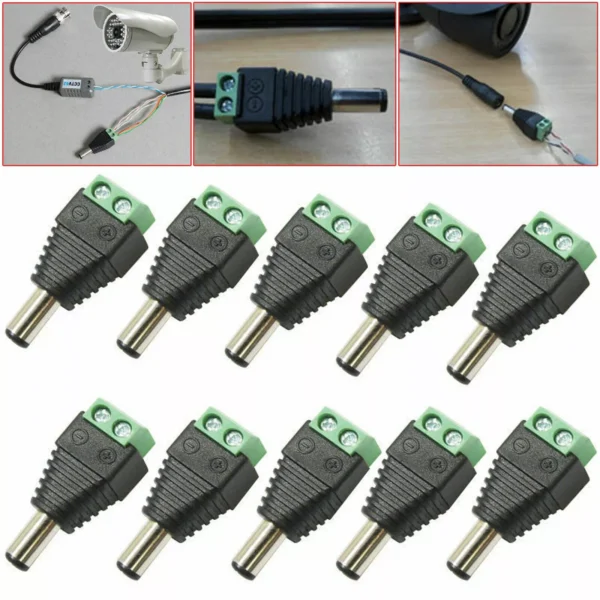 100 Male DC Power Connectors 5.5mm x 2.1mm Plug for CCTV Camera Installation - Image 3